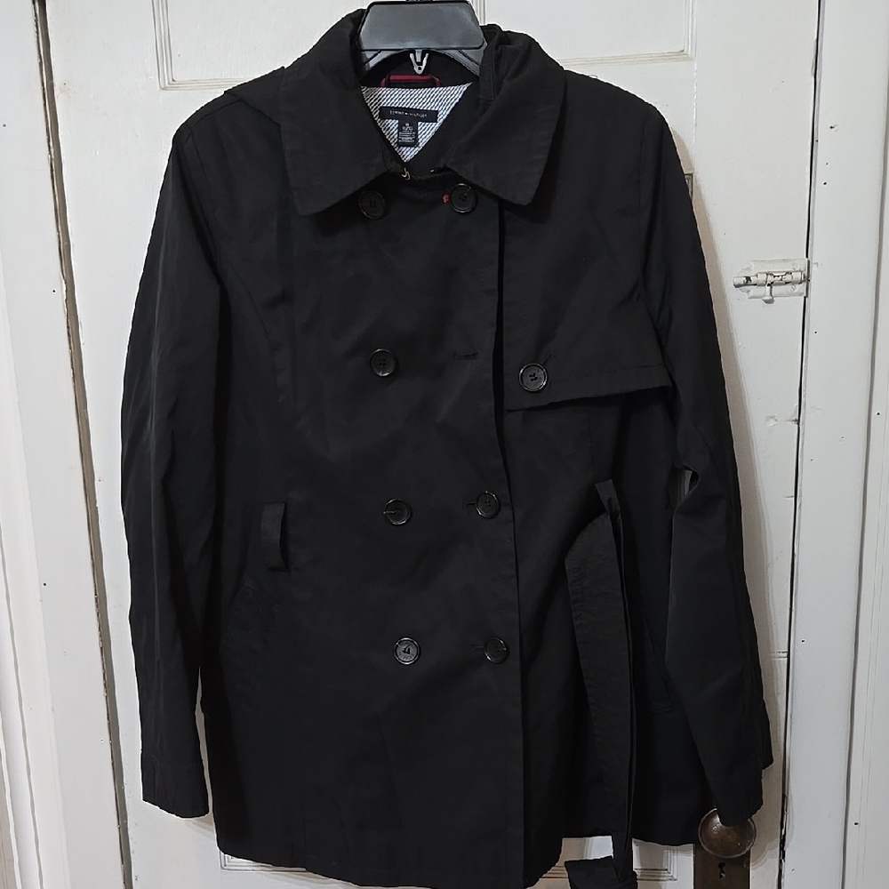 Tommy HILFIGER MENS Black TRENCH RAIN COAT SIZE XL. Very Good CONDITION